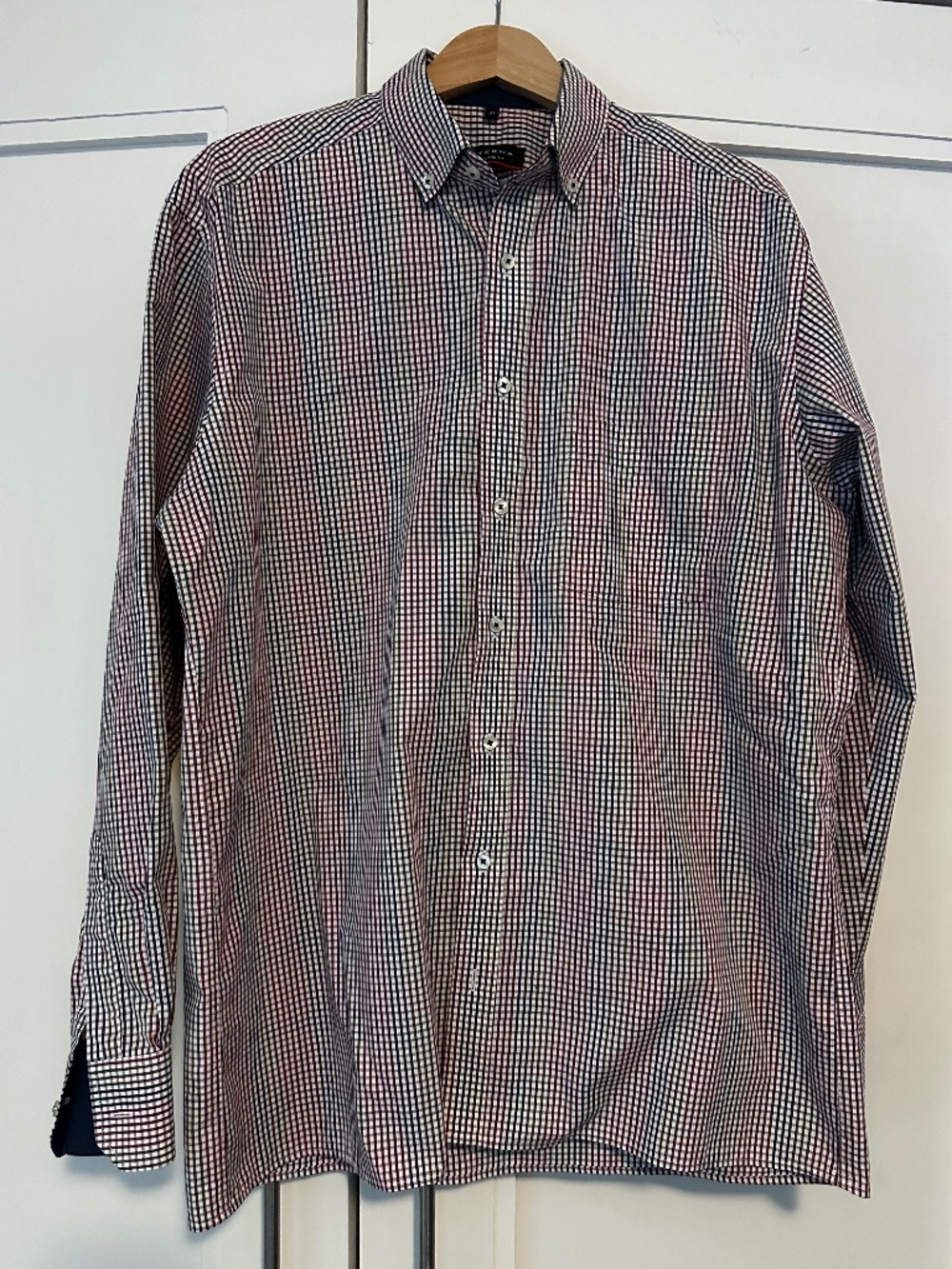 ETERNA Red & Navy Multi-Gingham Non-Iron Cotton Dress Shirt | Sz 41 / US 16